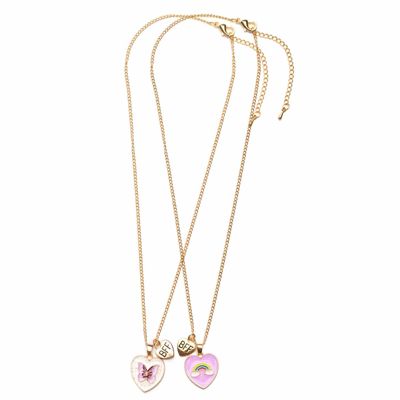 Collier D'amitié Bff Duo Papillon & Arc-en-ciel Rose