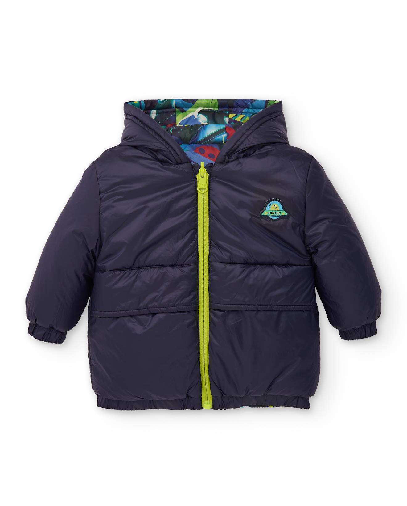 Manteau Matelassé Pour Garçon Avec Capuche Et Détails Thème Spatial Noir