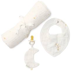 Jouet-Coffret cadeau attache-sucette, bavoir bandana et lange xl moon & stars