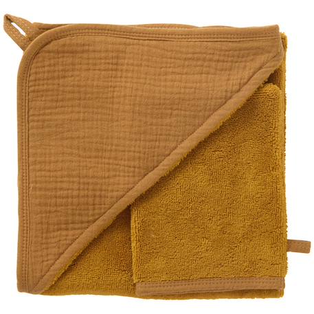 Fille-Cape de bain + gant bambou et gaze havane
