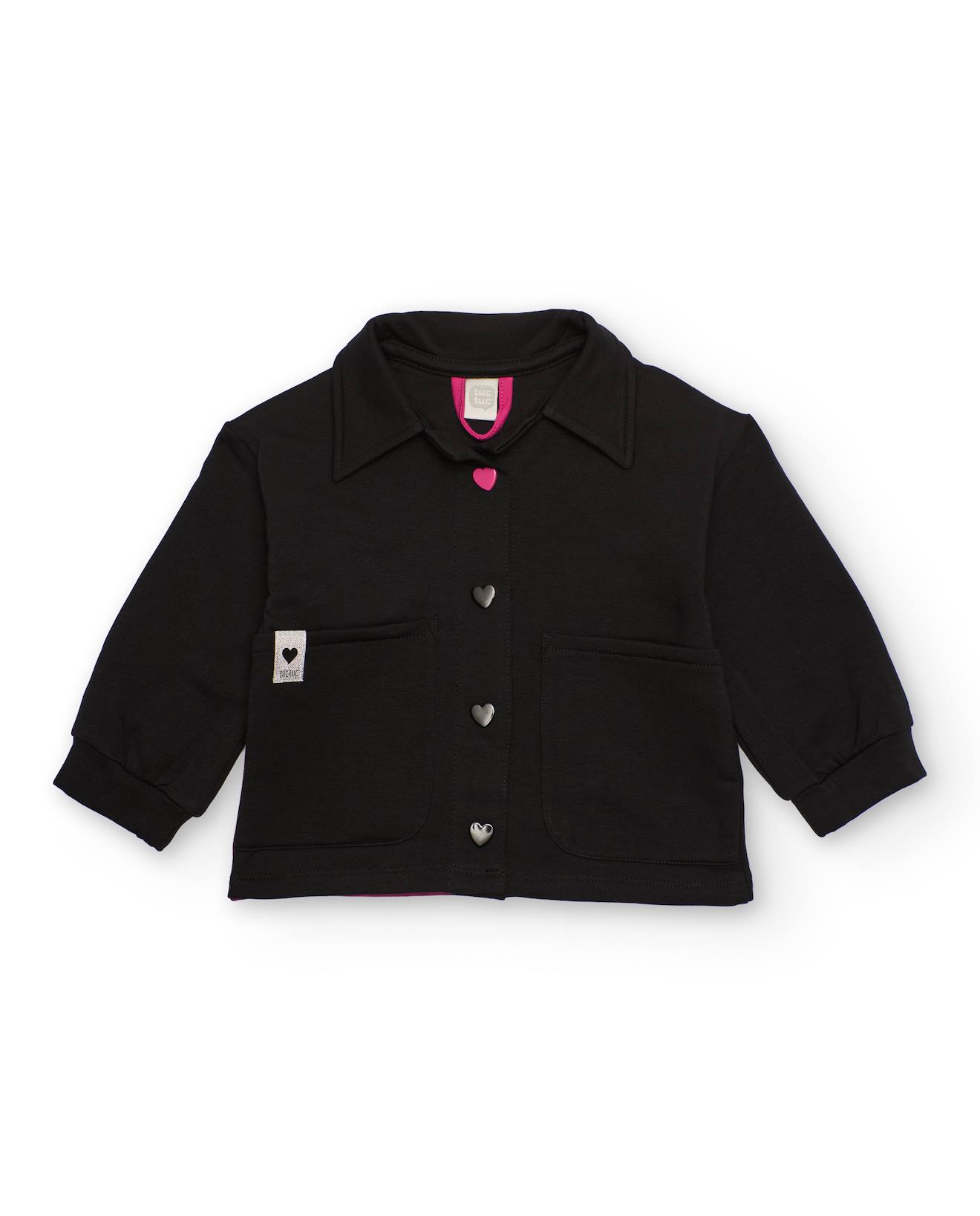 Veste Pour Fille Avec Boutons En Forme De Cœur Et Fleur Au Dos Noir