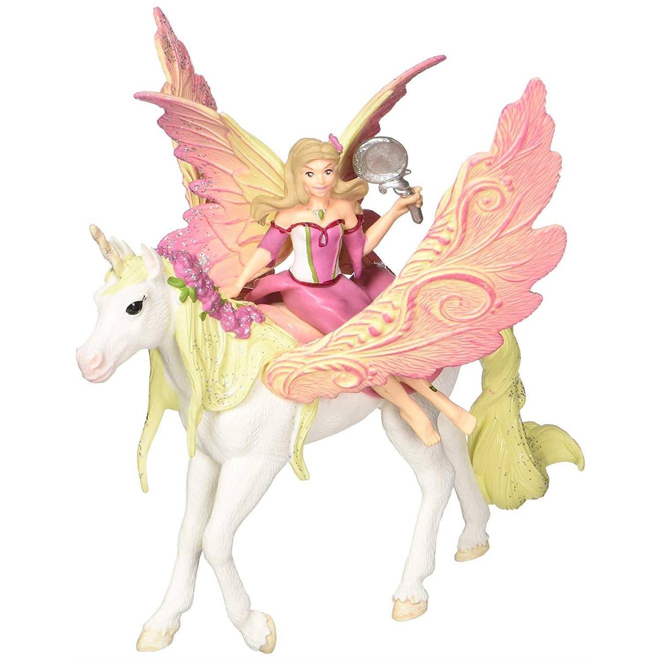 Figurine: Fée Feya Et Une Licorne Ailée Multicolore