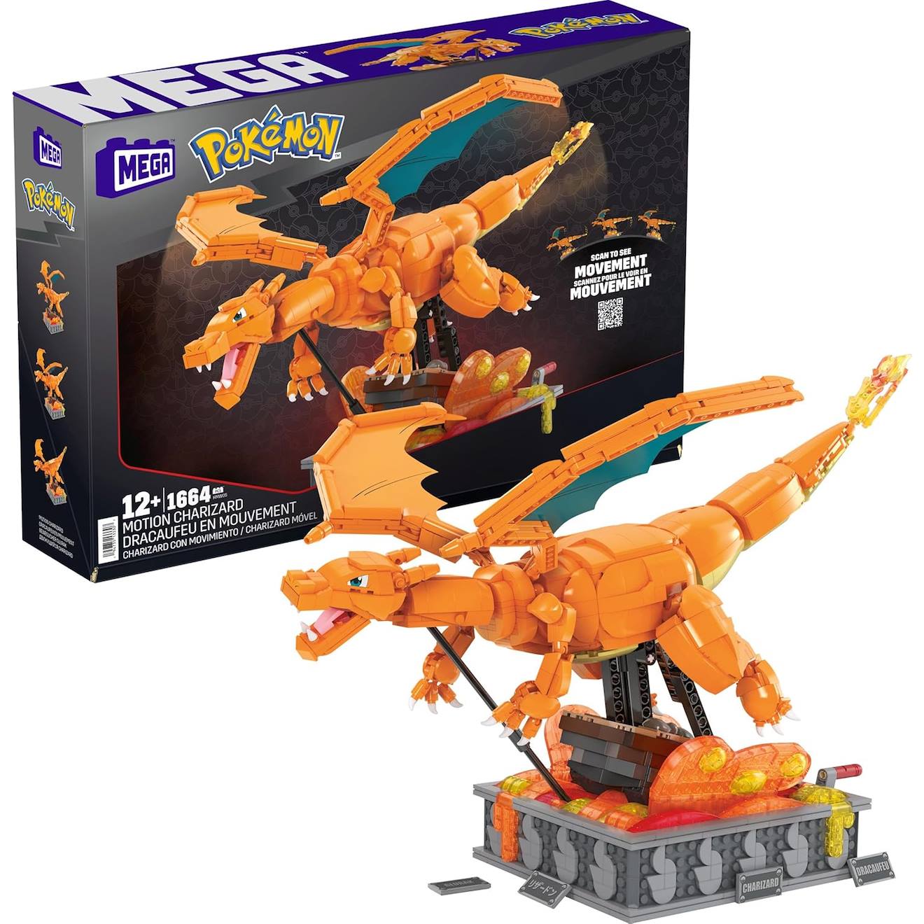 Mega Pokémon - Figurine Action Dracaufeu Articulée 28cm Orange