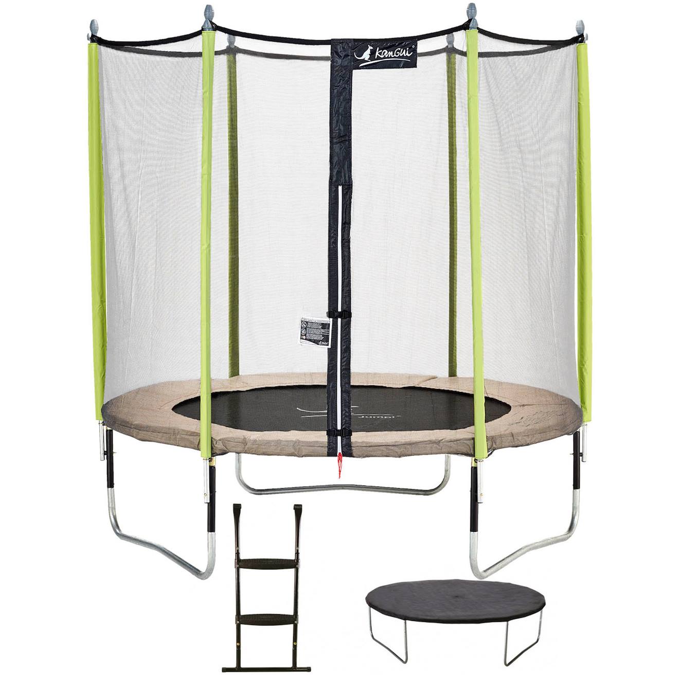 Trampoline De Jardin 244 Cm + Filet De Sécurité + Échelle + Bâche De Protection Jumpi Taupe/vert 250 Taupe