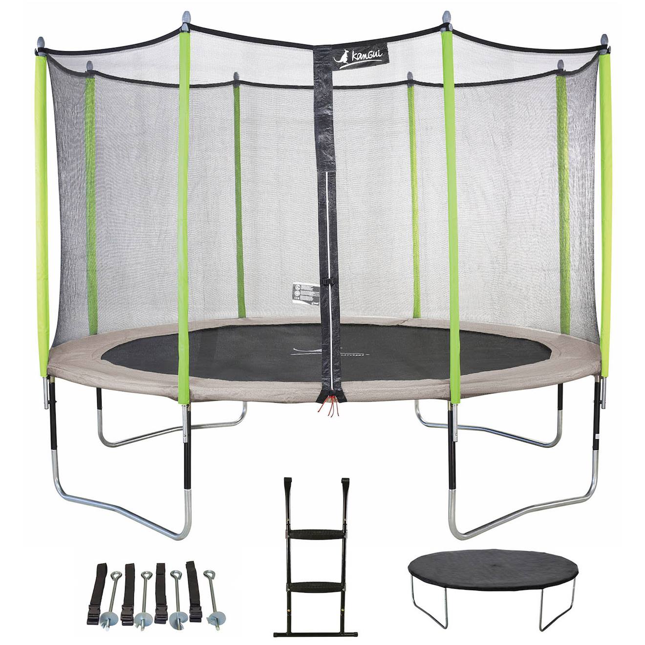 Trampoline 365 Cm + Filet + Échelle + Bâche + Kit D'ancrage Jumpi Taupe/vert 360 Taupe