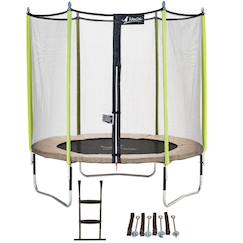 Jouet-Trampoline de jardin 244 cm + filet de sécurité + échelle + kit d'ancrage  jumpi taupe/vert 250
