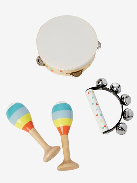 Set 3 instruments : maracas, tambourin, grelots en bois FSC® multicolore+Rose 1 - vertbaudet enfant 