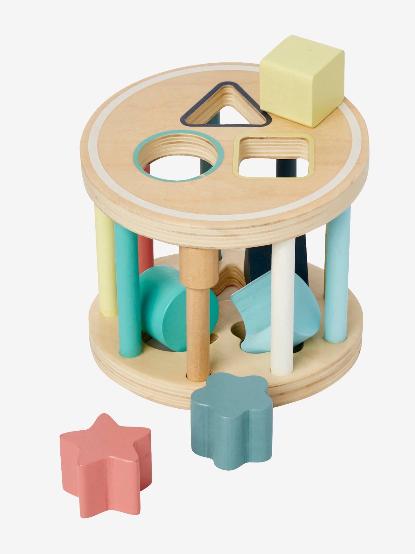 Boîte à formes cylindre en bois FSC® multicolore