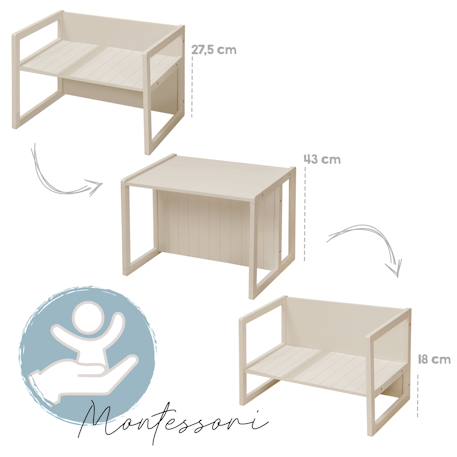 Table convertible en banc évolutif à 2 hauteurs d'assise Beige+Blanc+Gris 6 - vertbaudet enfant 