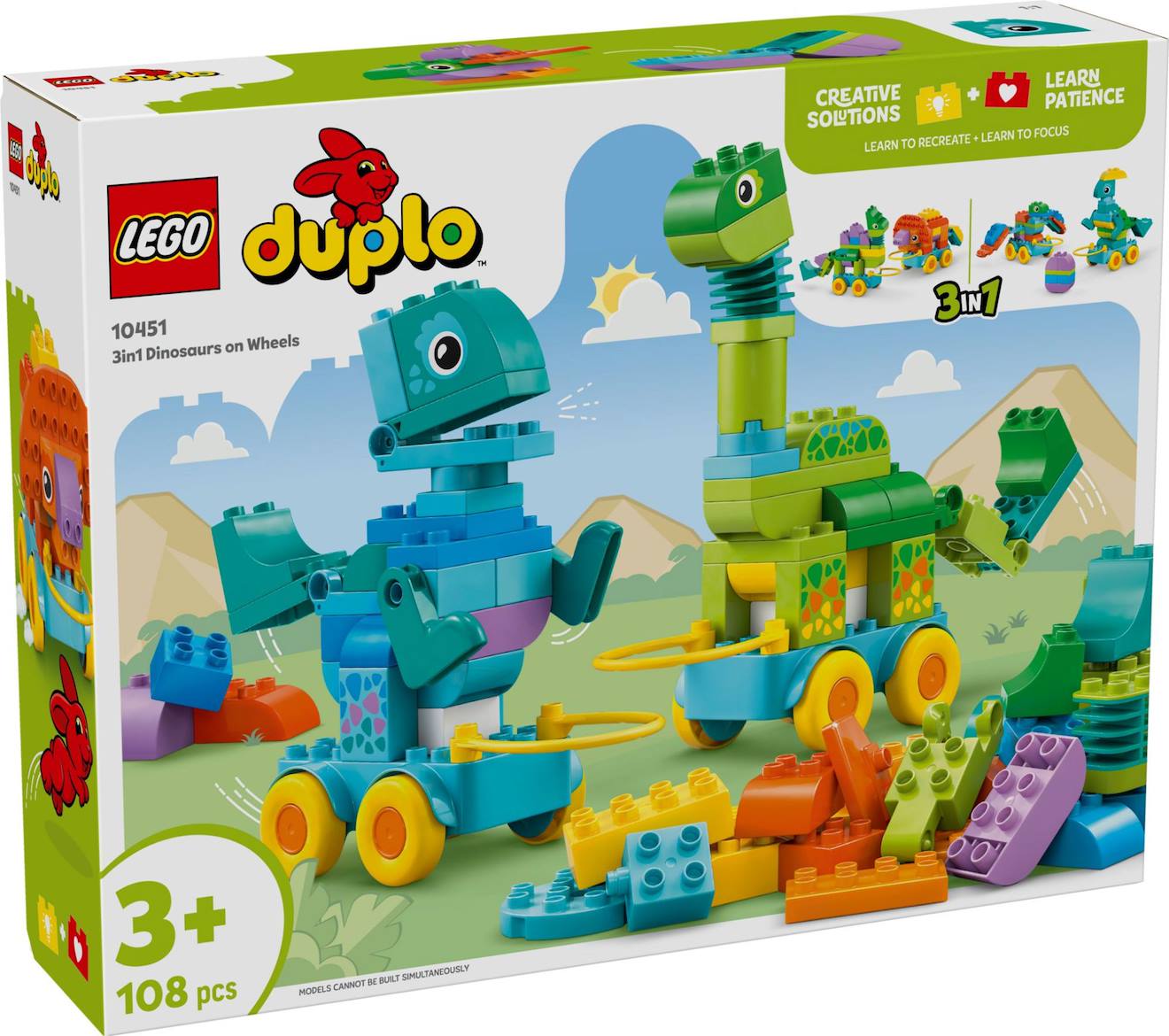 Lego Duplo - set Dinosaures sur roues 3-en-1 - 10451 multicolore