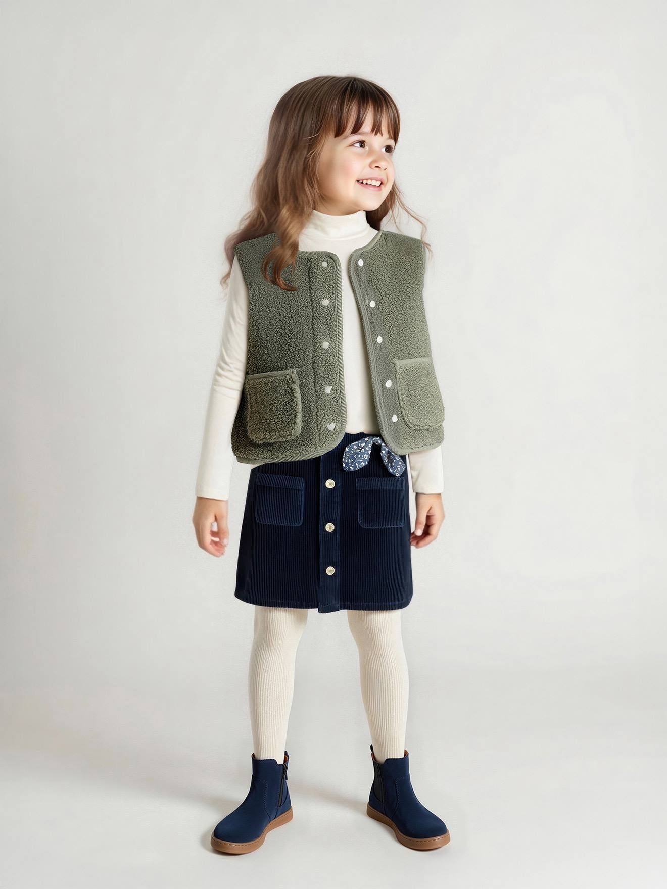 Gilet fille sans manches en sherpa vert