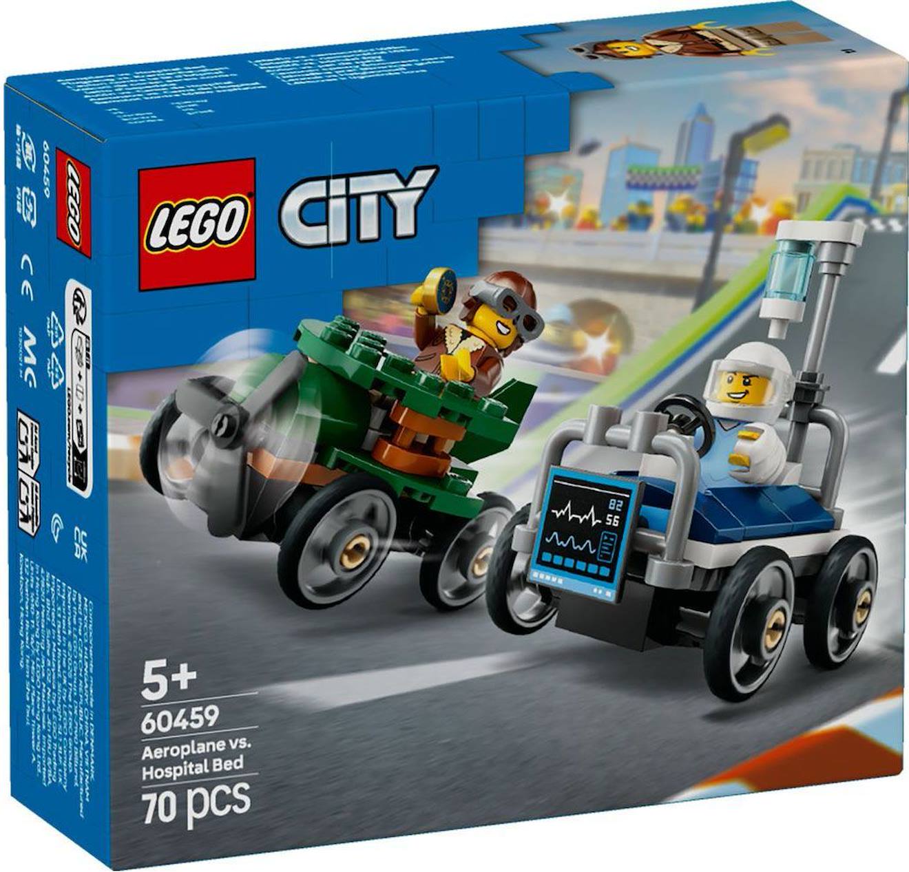 Lego City - Pack De Bolides De Course : Avion Contre Lit D'hôpital - 60459 Multicolore