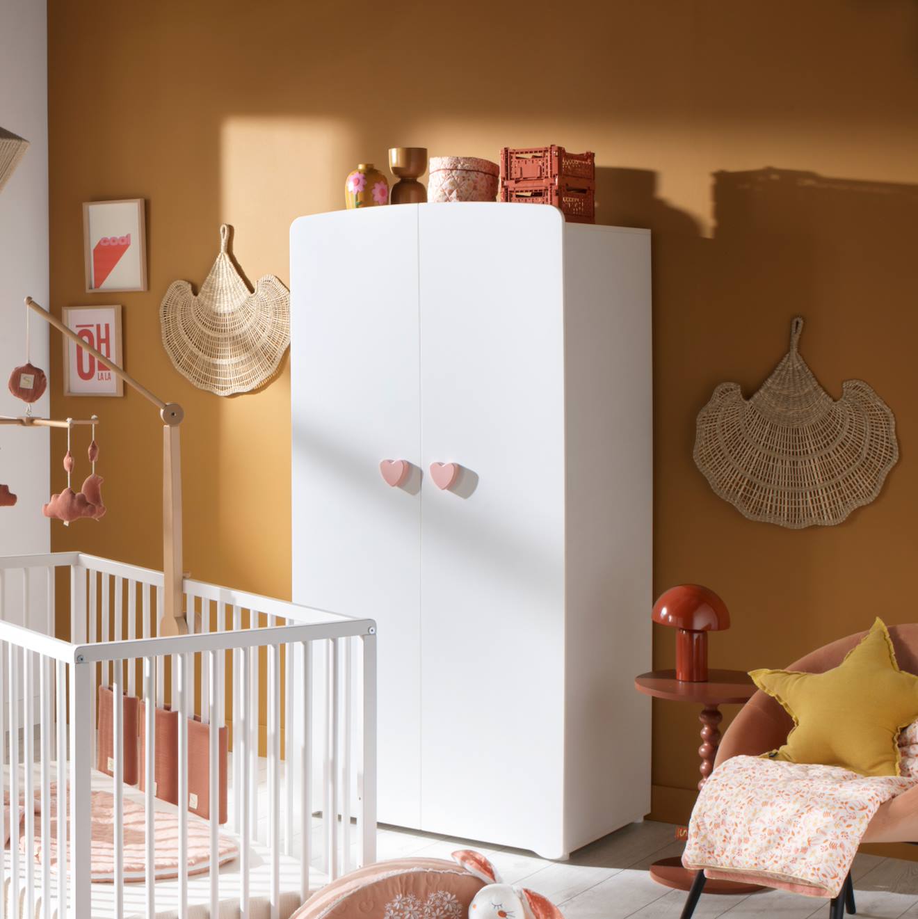 Armoire Bébé 2 Portes - Basic Blanc/rose