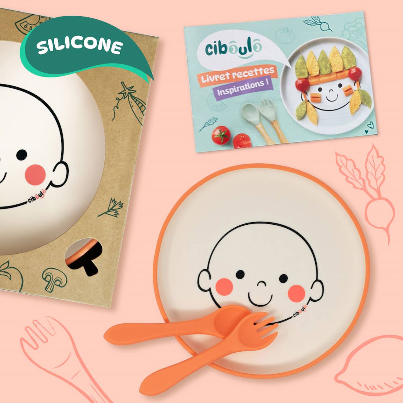 Box Assiette Bonhomme Silicone + Couverts Silicone + Livret D'inspirations Multi-coloured