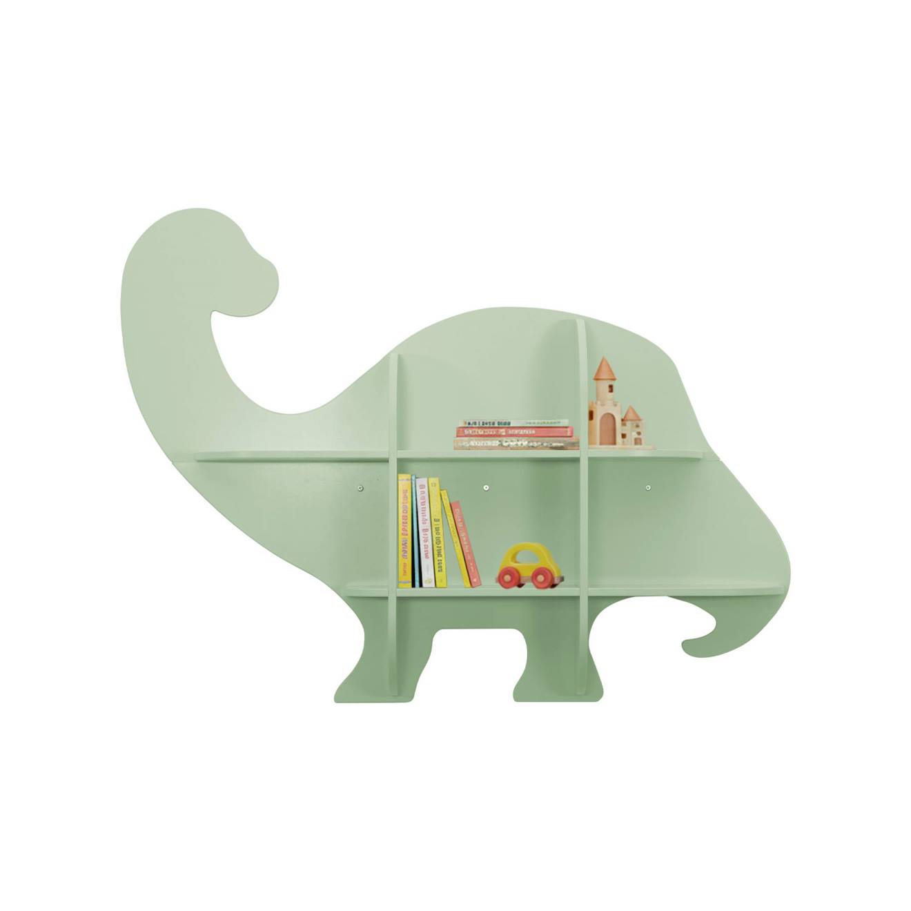 Etagère Murale Dinosaure 5 Espaces De Rangement - L 108 X P 16,5 X H 78,5 Cm - Brachi Vert