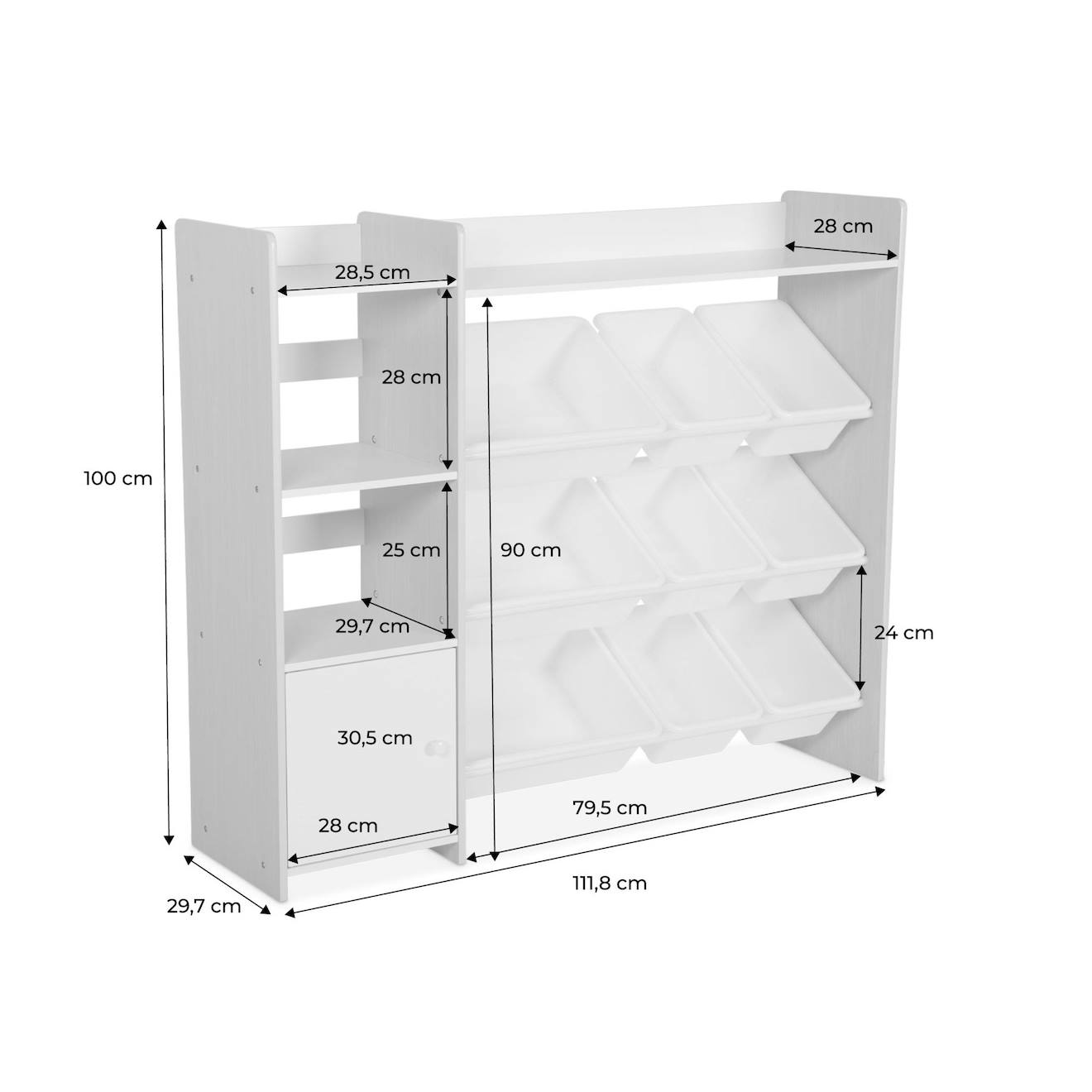 Meuble De Rangement Enfant 9 Bacs De Rangement 4 Étagères 1 Porte Sora Naturel