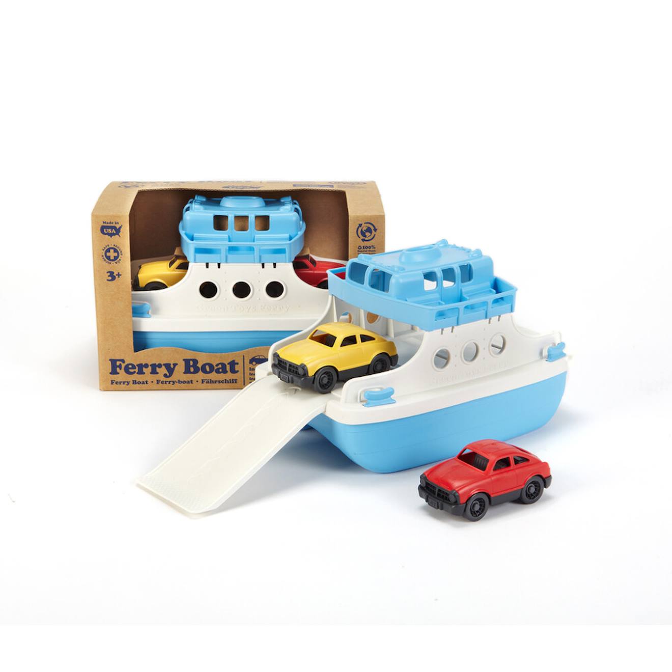 Bateau Avec 2 Mini Voitures – Jouet De Bain En Plastique Recyclé Blue