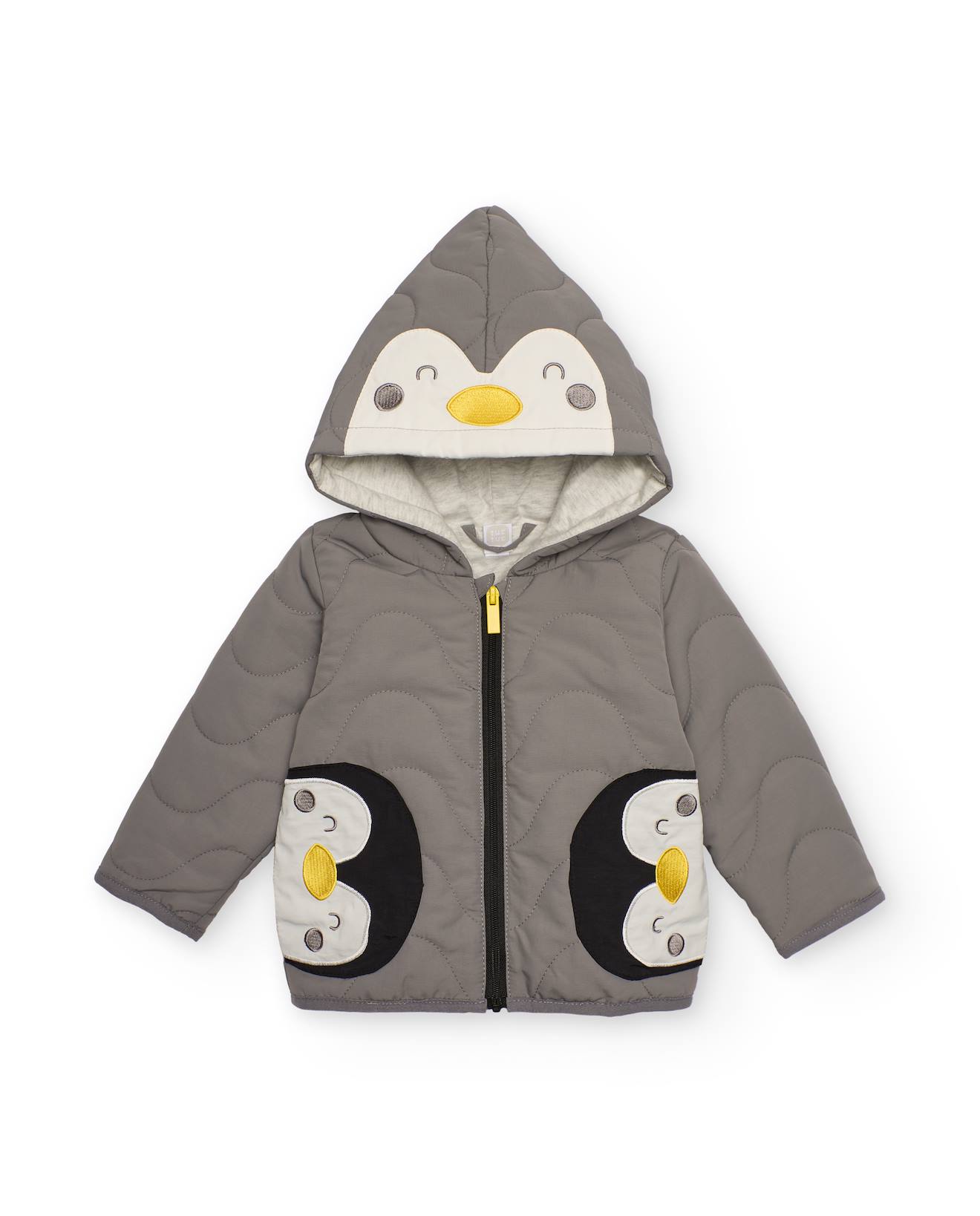 Veste Matelassée Pour Bébé Garçon Avec Capuche À Motif Pingouin Gris