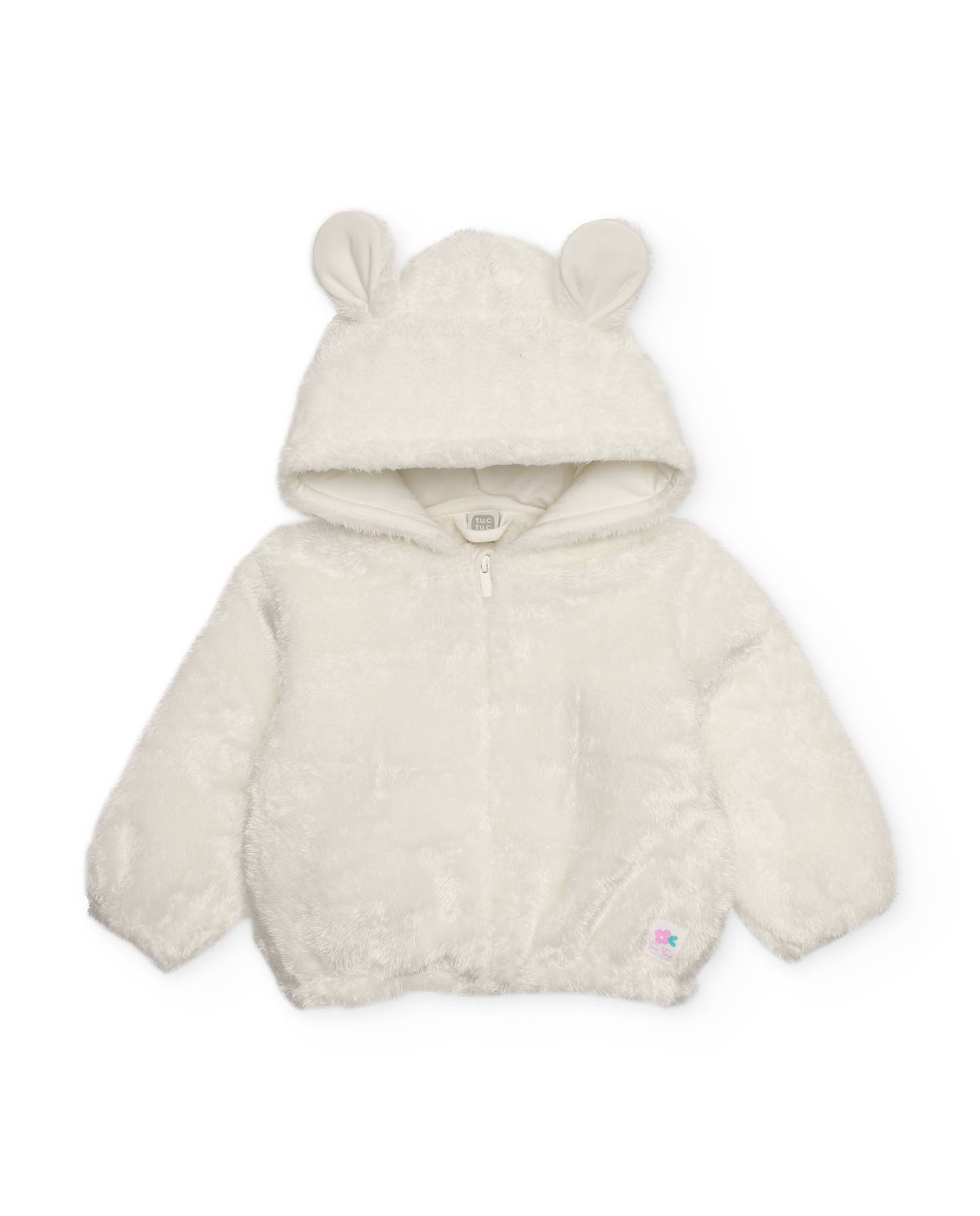 Veste En Peluche Pour Bébé Avec Capuche À Petites Oreilles Blanc