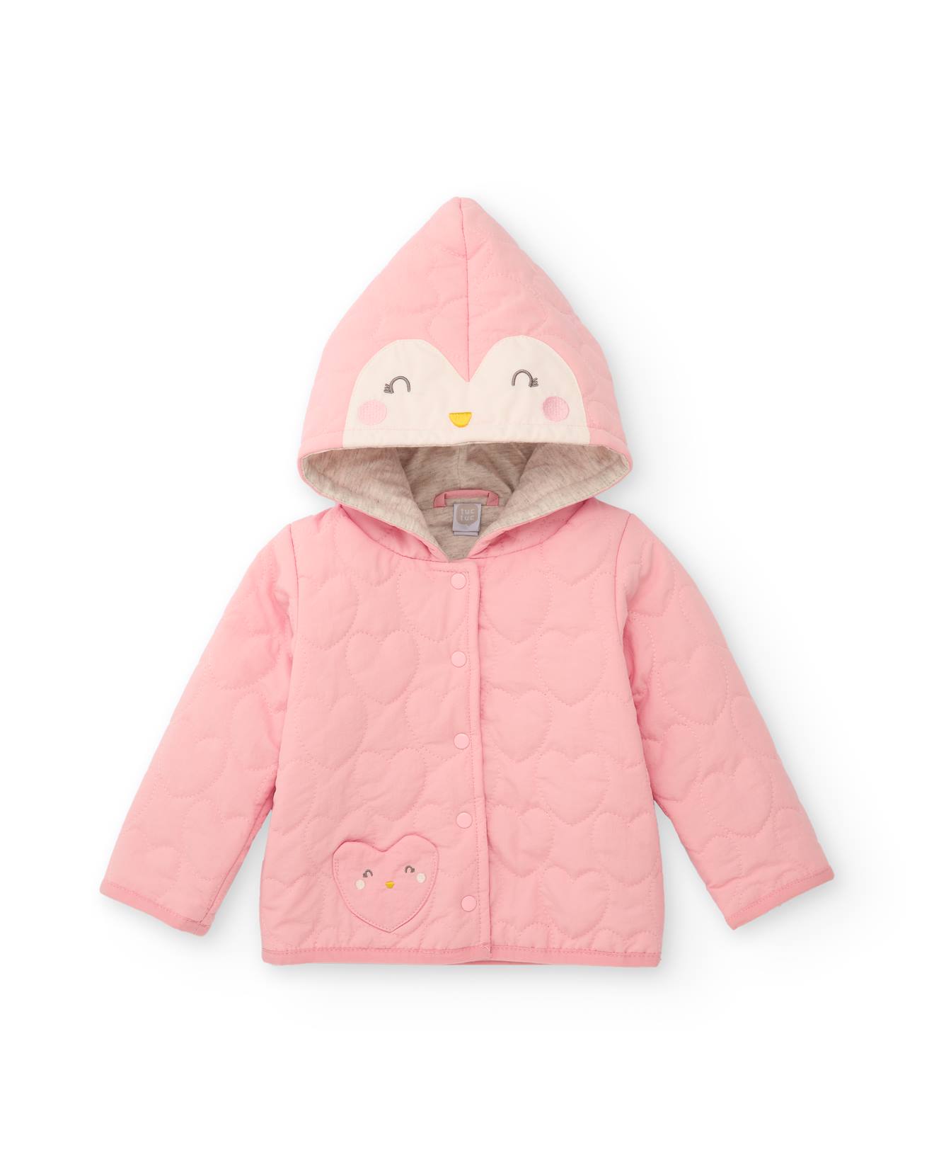 Veste Matelassée Pour Bébé Fille Avec Capuche Décorée Rose