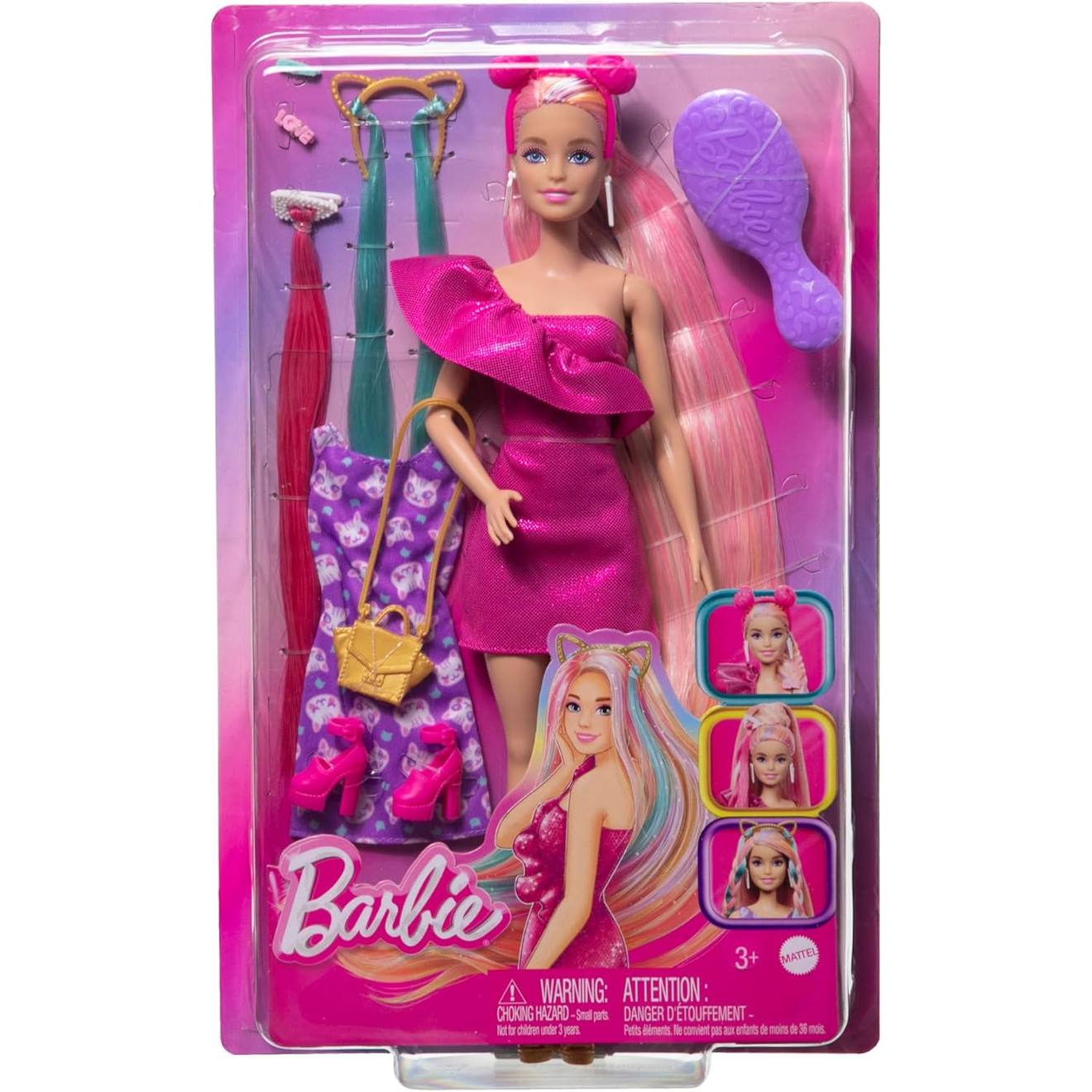 Barbie - Poupée Avec Cheveux Blonds Colorés Rose