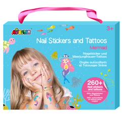 Jouet-Activités artistiques et musicales-Autocollants et tatouages pour les ongles, thème sirènes