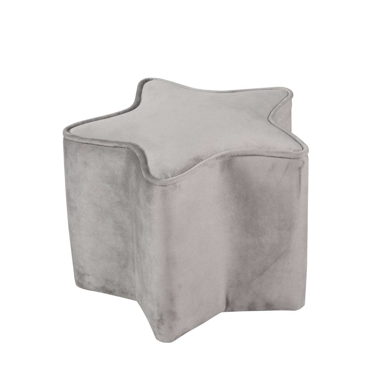 Tabouret Pouf Étoile En Velours Et Bois Lil Sofa Gris Argenté