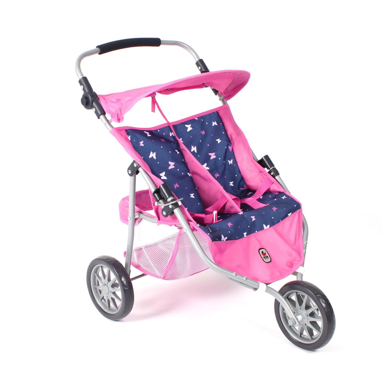 Poussette Jogger 3 Roues Pour Poupons Jumelles Rose