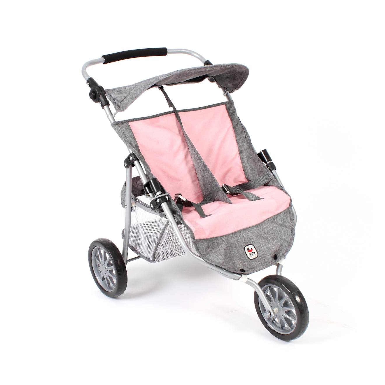 Poussette Jogger 3 Roues Pour Poupons Jumelles Rose Clair