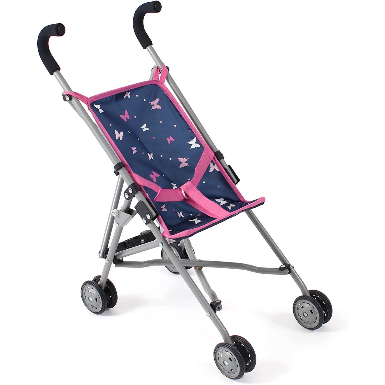 Mini-poussette Buggy Pour Poupons Roma Bleu Et Rose