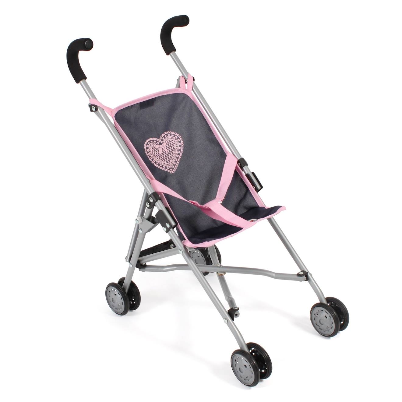 Mini-poussette Buggy Pour Poupons Roma Gris Et Rose
