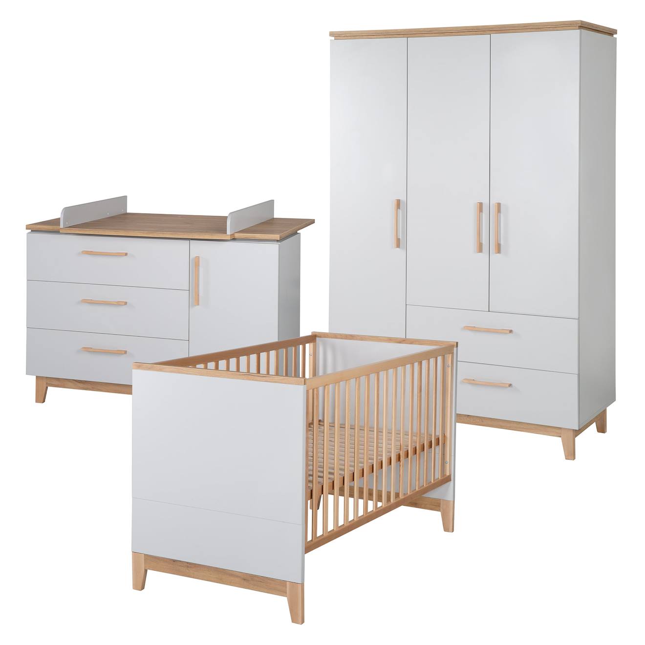 Chambre Bébé Évolutive Complète - Style Scandinave Avec Soft-close Caro Gris Clair / Chêne Doré — photo 1/4