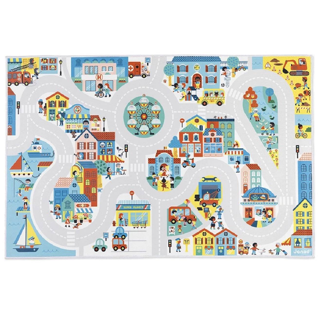 Tapis De Jeu Enfant Avec Circuit , La Ville Multicolore