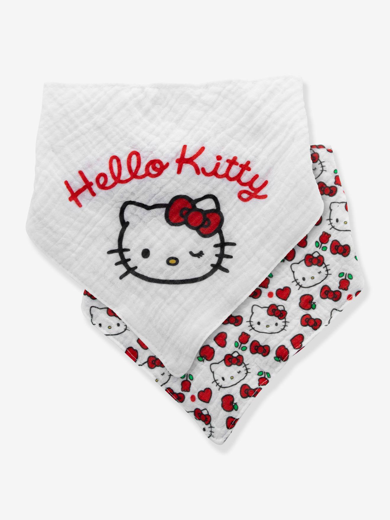 Lot de 2 bavoirs bandana bébé Hello Kitty en gaze de coton blanc