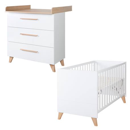 Chambre bébé évolutive 2 pièces avec soft-close LEON Blanc - chêne othello 1 - vertbaudet enfant 