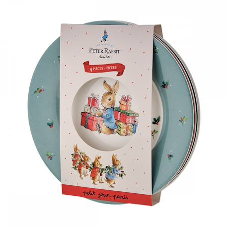 Petit Jour - 4 Assiettes Pierre Lapin Noël 20 Cm Blanc