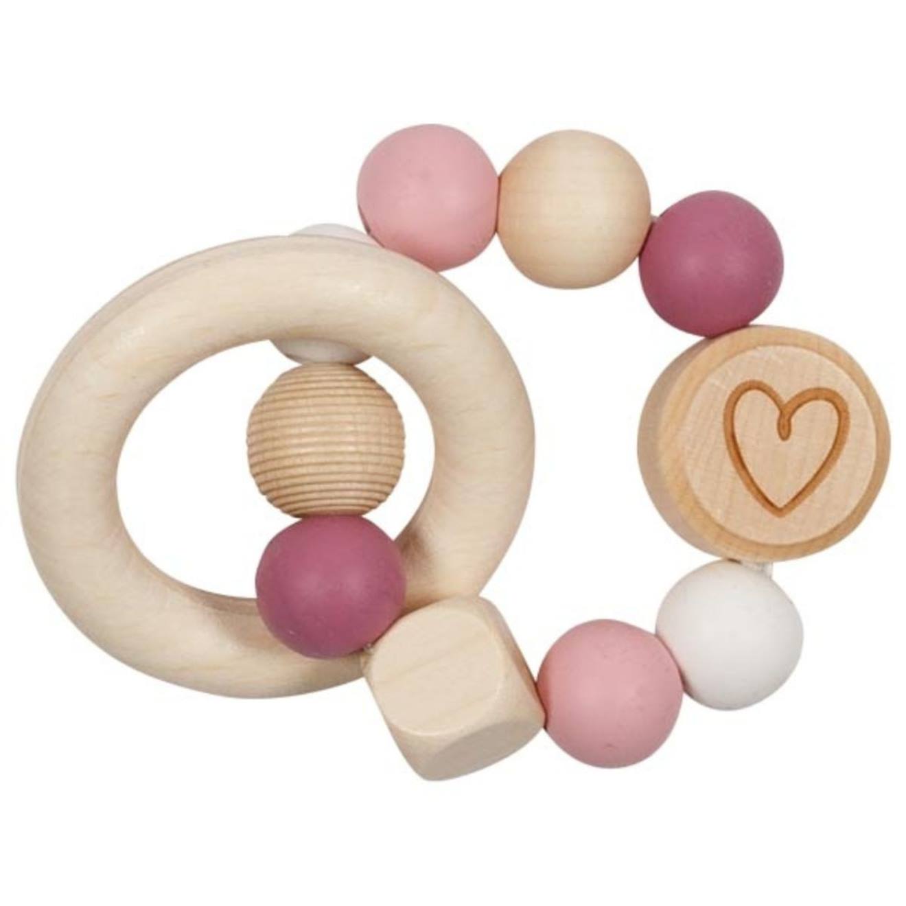 Hochet En Bois Et Silicone Rose