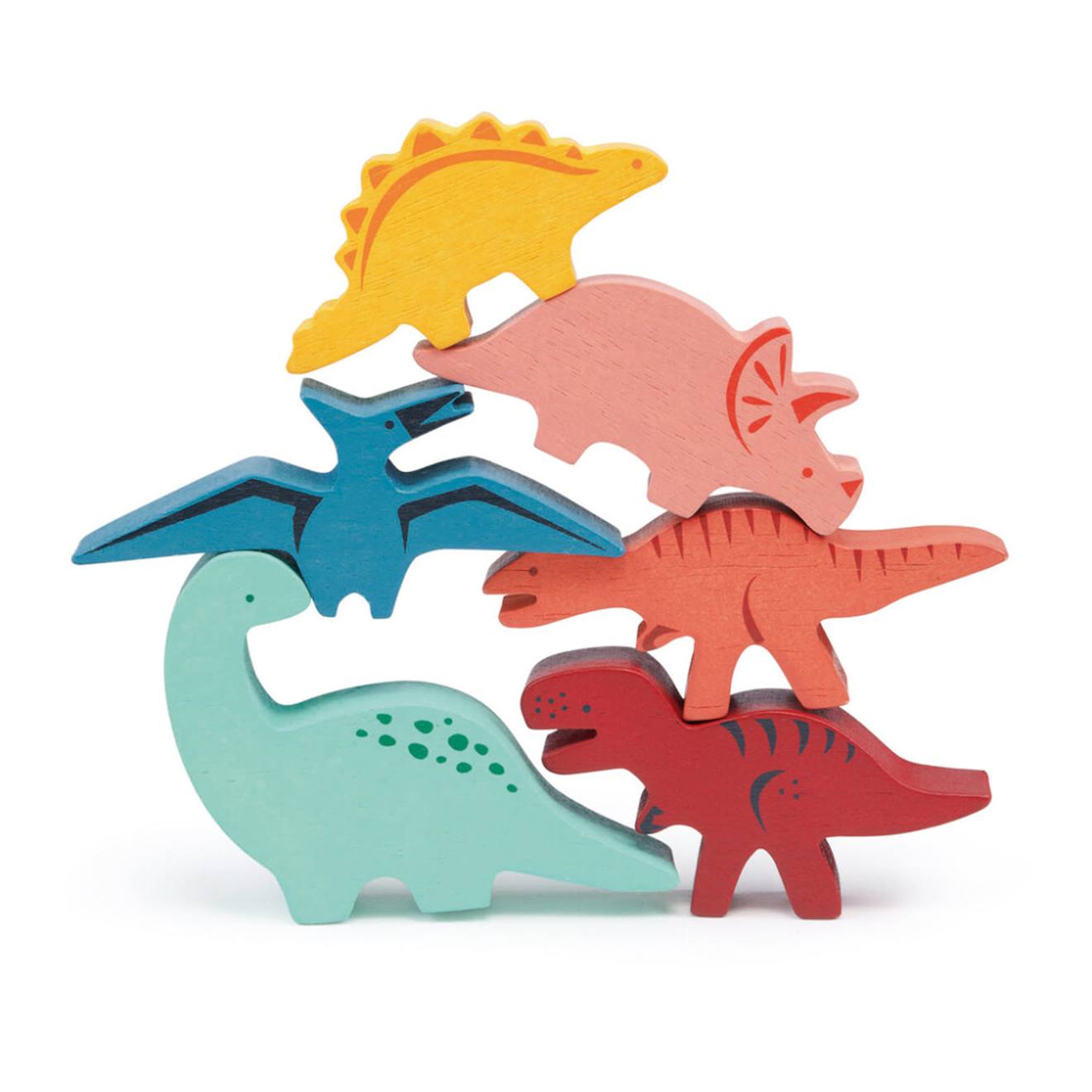 Jeu D’empilage Dinosaures En Bois – 6 Figurines Avec Sac De Rangement Multicolor (Mentari) - Image 1
