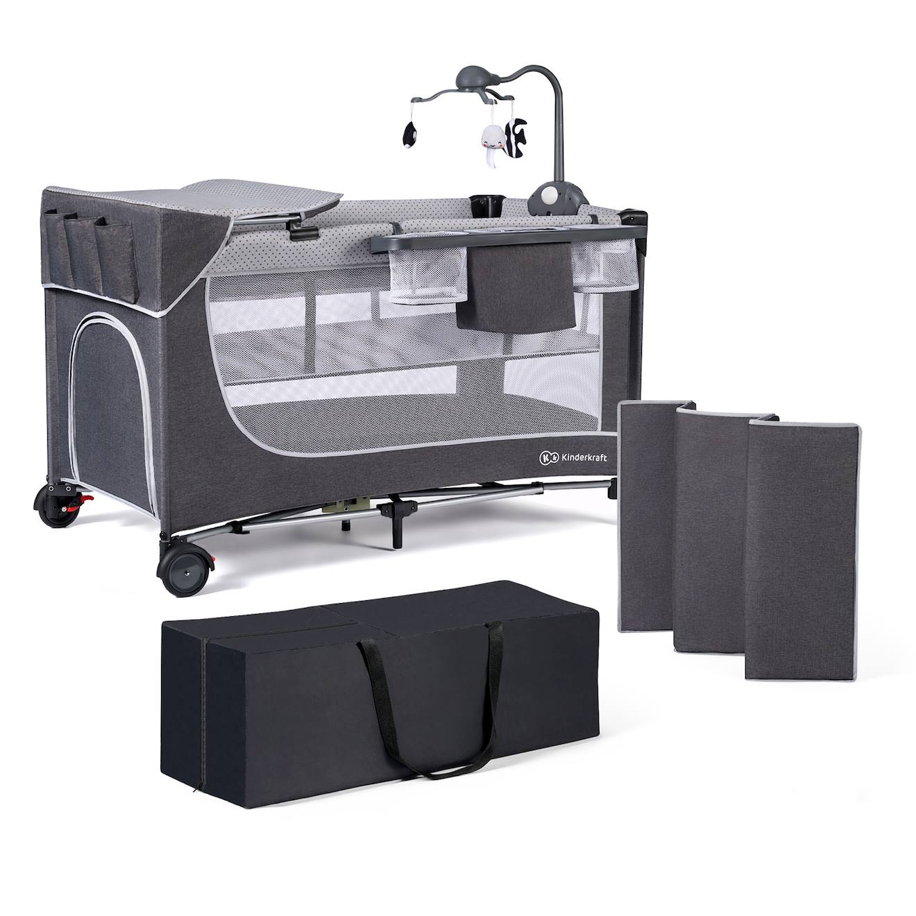 Lit Parapluie Multifonction Avec Table À Langer Et Accessoires Gris