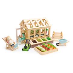 -Ensemble de serre et jardin en bois pour maison de poupée