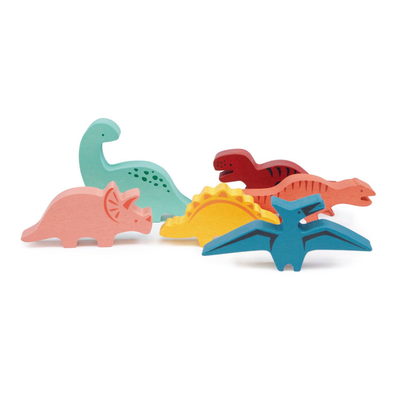 Jeu D’empilage Dinosaures En Bois – 6 Figurines Avec Sac De Rangement Multicolor (Mentari) - Image 2