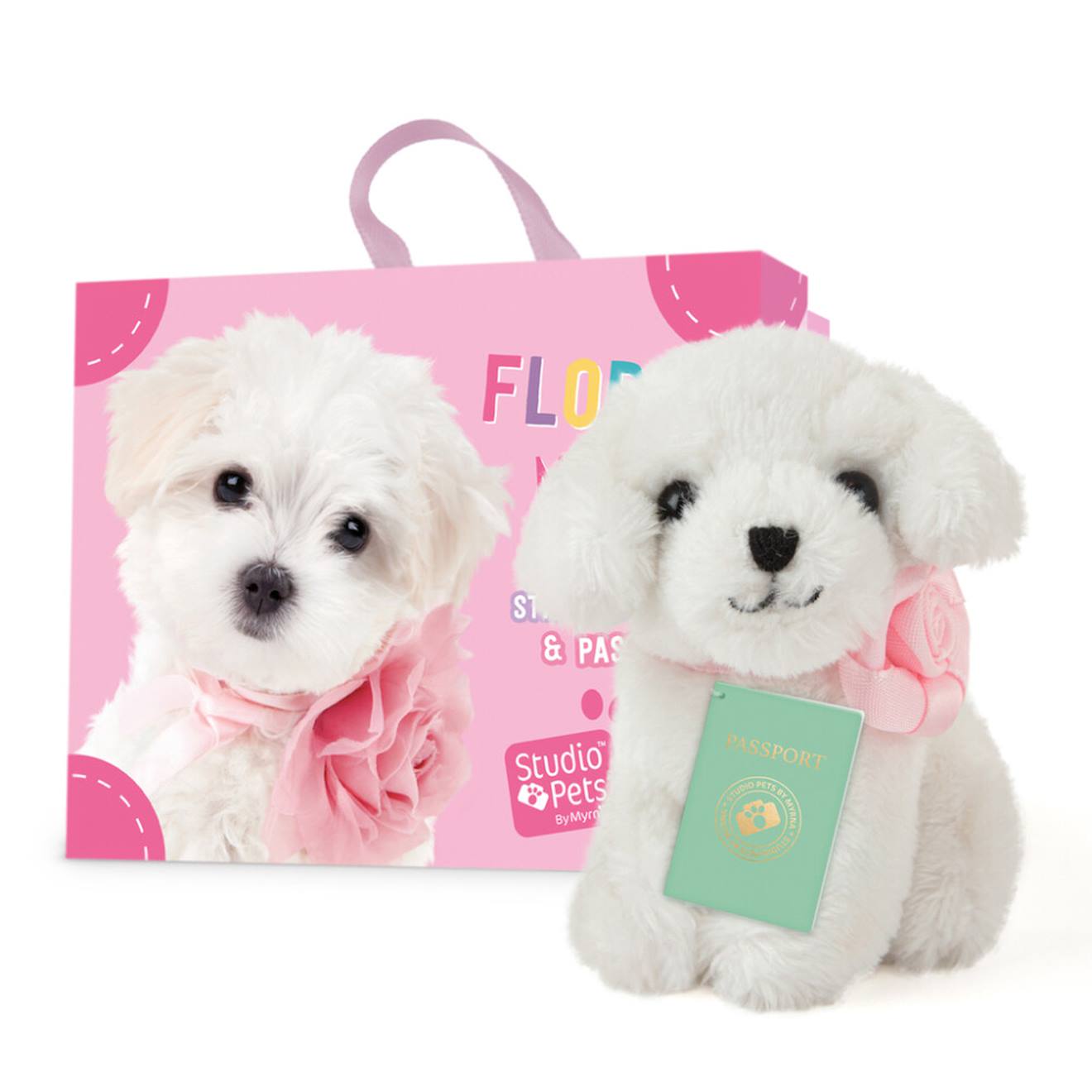 Peluche Flora Le Chien Maltais Avec Valise, Passeport Et Stickers – Mini Peluche Blanche 8 Cm Multicolor