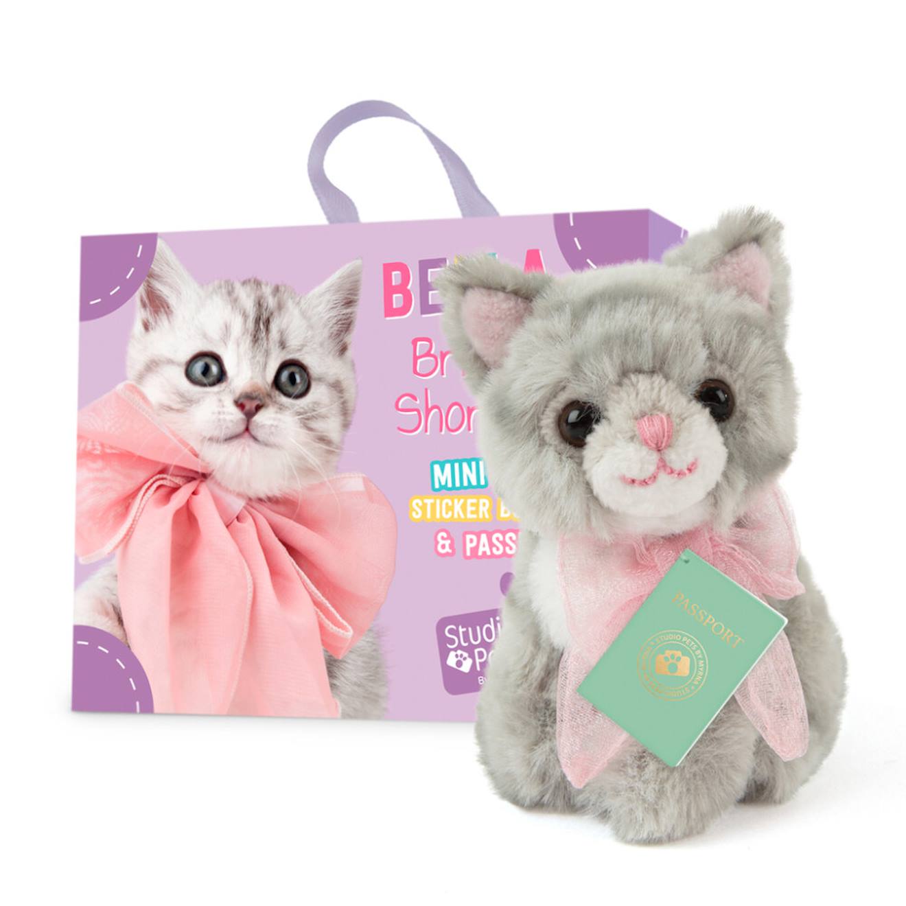 Peluche Bella Le Chaton British Shorthair Avec Valise, Passeport Et Stickers – Mini Peluche 8 Cm Multicolor
