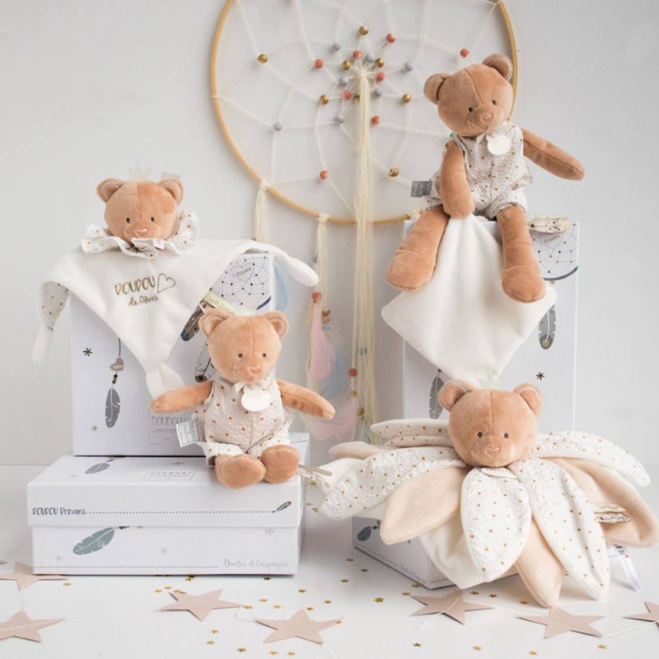 Doudou Et Compagnie DC3474 Attrap-Rêve Orsetto Blu Peluche 30 Cm Con Ricami – Regalo Di Nascita In Scatola Regalo