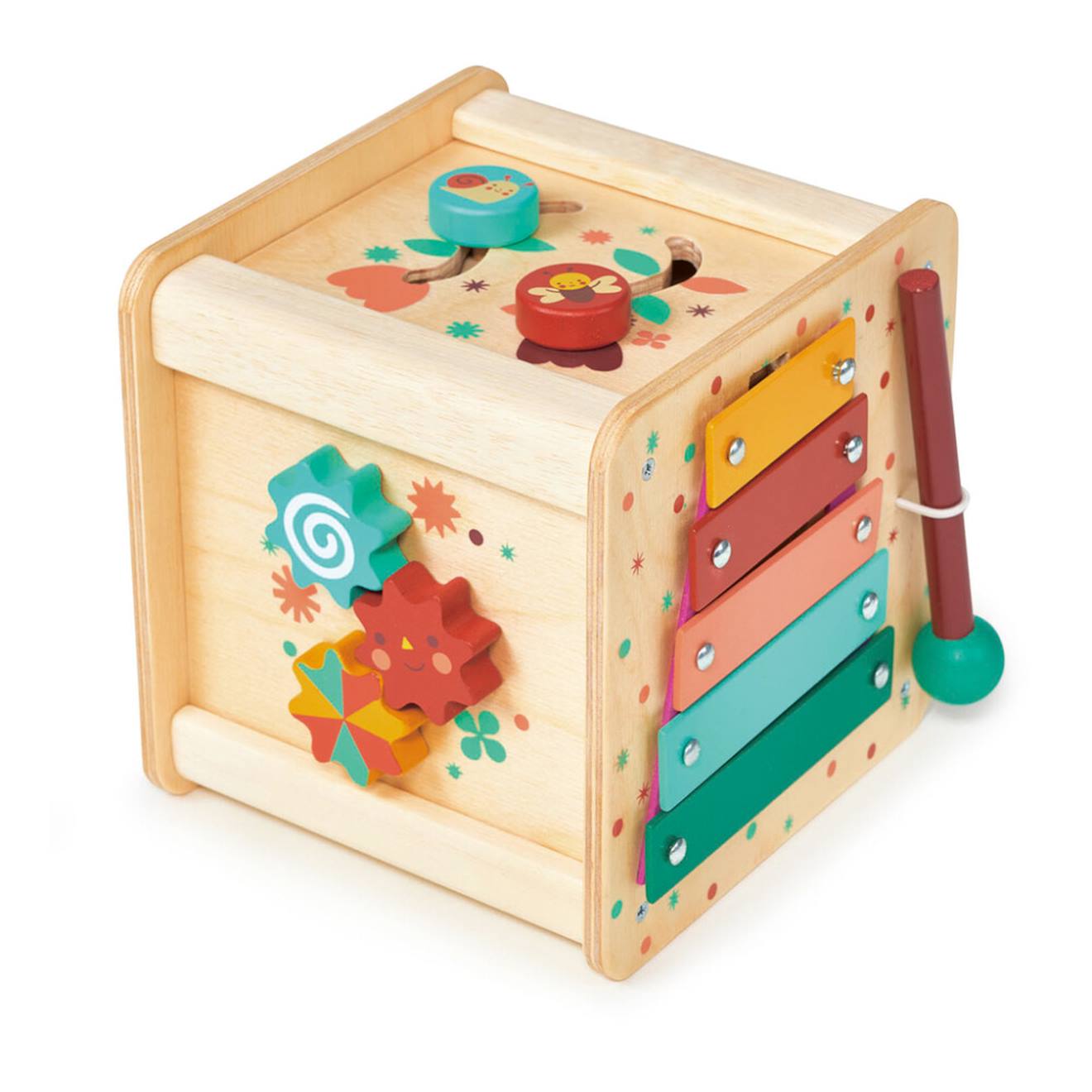Cube D’activités En Bois 6 En 1 – Jouet D’éveil Avec Xylophone, Formes Et Engrenages Multicolor