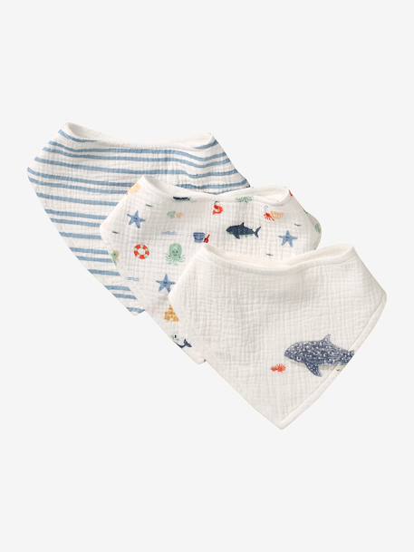 Vertbaudet - Lot 3 bavoirs bandanas en gaze de coton bord de mer