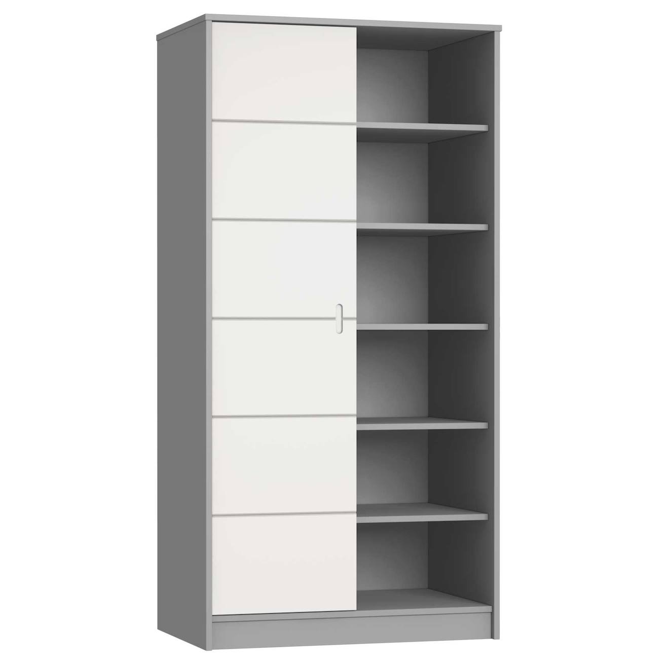 Armoire À Porte Coulissante Et Rayonnages Java Gris Clair