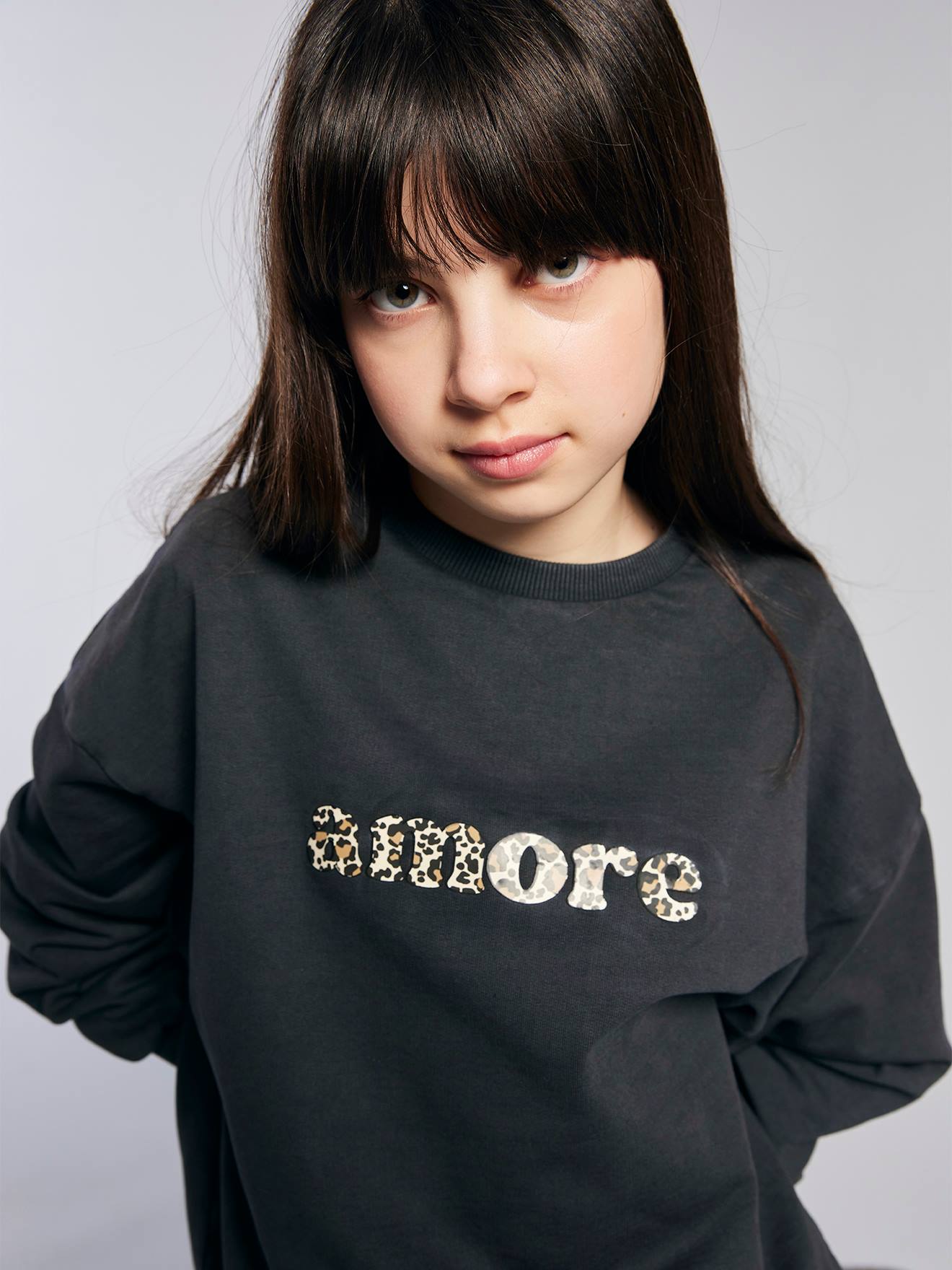 Sweat fille oversize inscription léopard anthracite