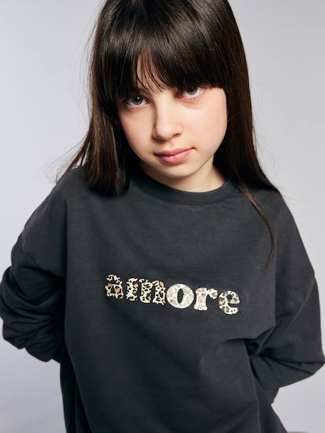 Sweat fille oversize inscription léopard   - vertbaudet enfant