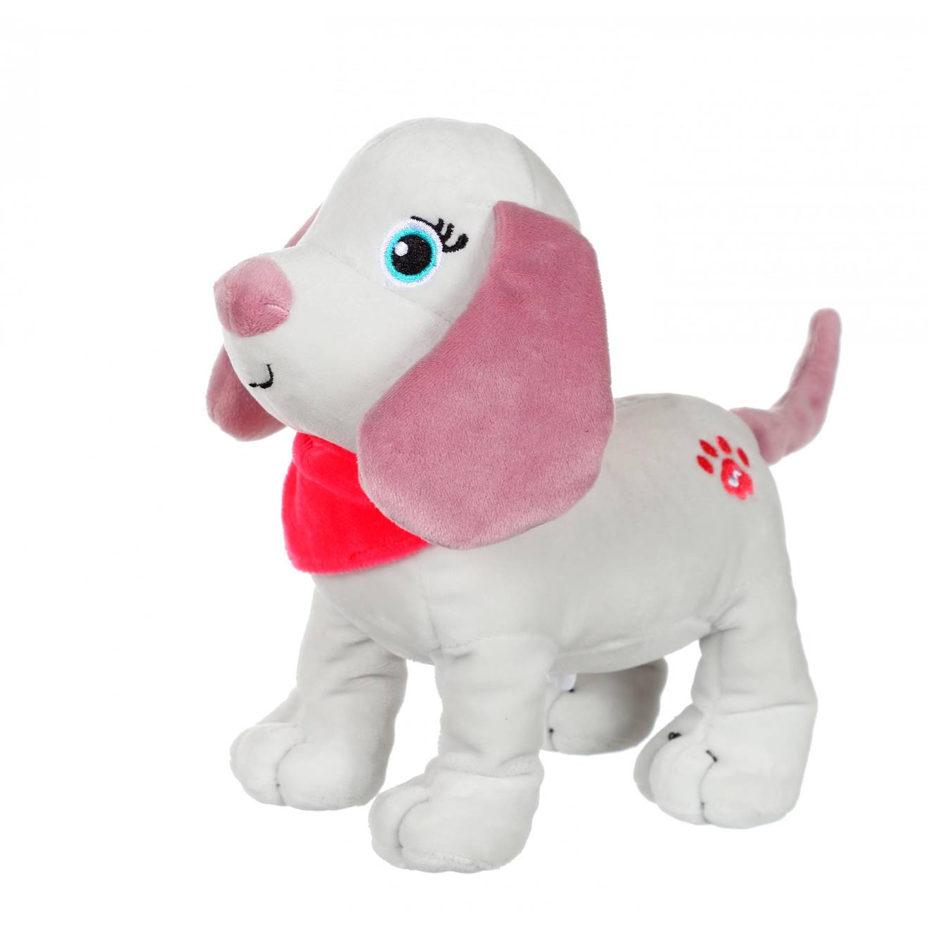 Peluche - Peluche Chien Fun Puppies Sonore, Gris Foulard Rose - 17 Cm Rose